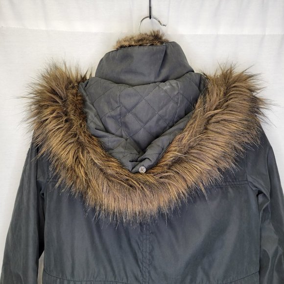 Abercrombie & Fitch Women's Small Jacket Coat Green Faux Fur Lined Hood - Picture 7 of 11